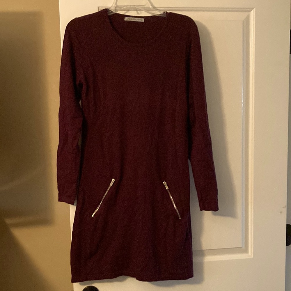 Arianna by Howard’s Dress sz S/M burgundy sweater knit zipper pockets NWOT